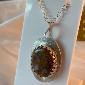 Circle Jasper Sterling Silver Large Necklace Geometric Design One of a Kind